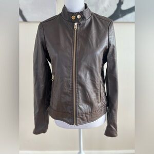 French Connection Dark Brown Faux Leather Jacket Size Small